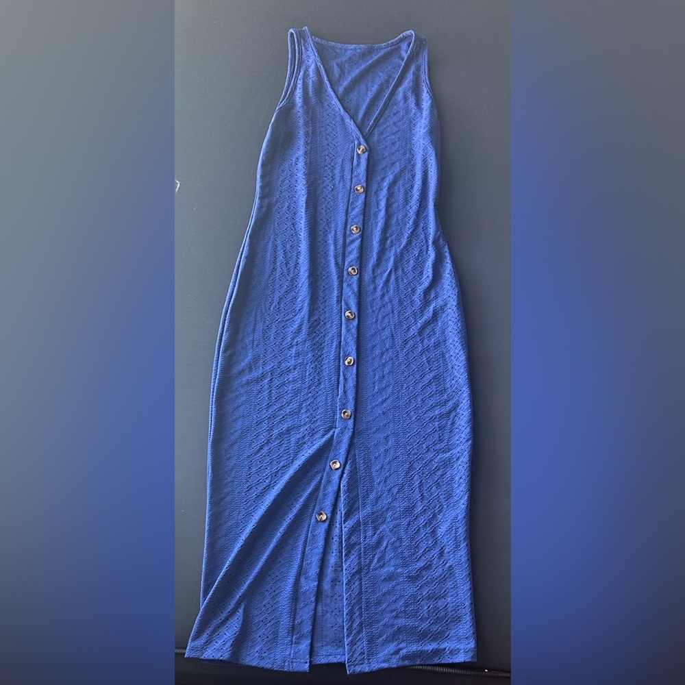 SHEIN Royal Blue Button-Front Midi Dress